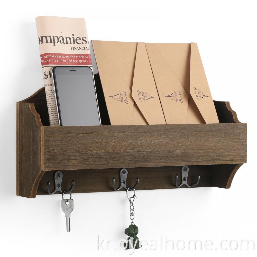 Rustic Wooden Mail Organizer With Dual Hooks